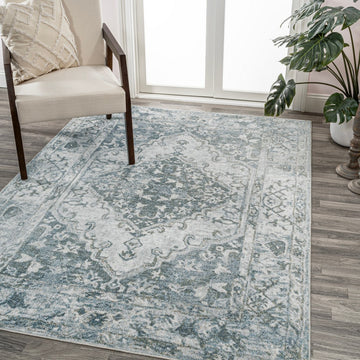 Pavel Distressed Medallion Low-Pile Machine-Washable Area Rug